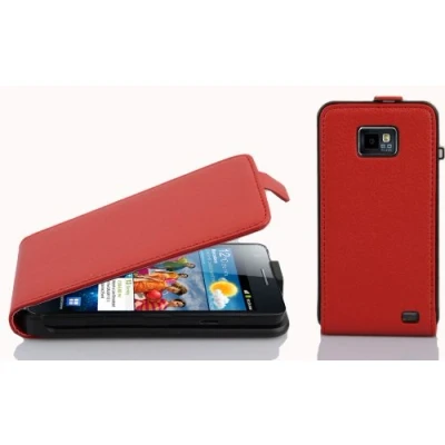 Image de cadorabo Coque pour Samsung Galaxy S2 / Plus en Rouge Cerise Housse Protection Style Flip Similicuir Structuré Etui Poche Folio Case Cover