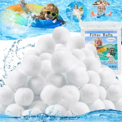 Image de GUHAOOL Balles Filtrantes, 1500g Boules de Filtre Piscine Remplace 54kg Sable pour Piscine, Pool Filter Balls, Média à Fibres Piscine,Convient Divers Systèmes Filtration
