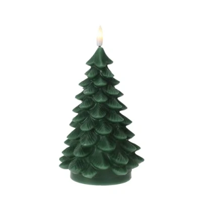 Image de Spetebo Bougie en cire à LED motif sapin de Noël Vert 19 cm Fonctionne avec piles minuterie Décoration décorative sans flamme effet vacillant