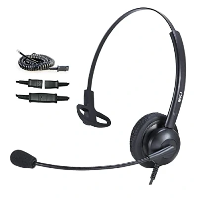 Image de MKJ Casque avec microphone antibruit filaire RJ9 Centre d&#039;appel pour téléphone de bureau Avaya 1408 5620 9508 Polycom Aastra 6753i Gigaset Alcatel Fanvil