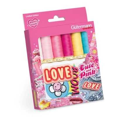 Image de Gütermann Cute and Pink Ensemble Coudre avec Écussons Fils Universels pour Coutures et Points Arrières, Polyester, Multicolore, 100m