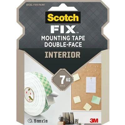 Image de Scotch Fix Ruban de Montage Double Face Intérieur, Forte Adhérence, Blanc 1 Rouleau, 19 mm x 5 m pour Surfaces Multiples à l&#039;Intérieur Sans Outils Supporte jusqu&#039;à 7 kg
