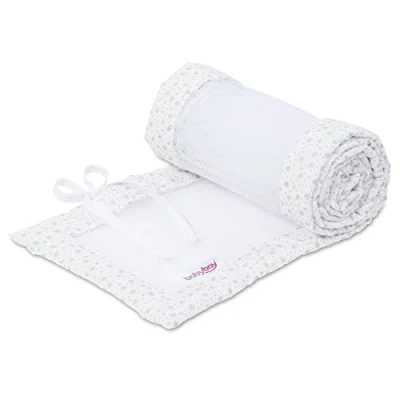 Image de babybay Tour de lit en maille compatible avec le modèle Maxi, Boxspring, Comfort et Plus, blanc étoiles scintillantes argentées