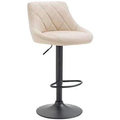 Image de Tabouret De Bar Réglable en Hauteur Lazio Similicuir I Chaise Confortable avec Dossier Et Repose Pied Pivotant, Couleur:crème, Couleur du Cadre:Noir