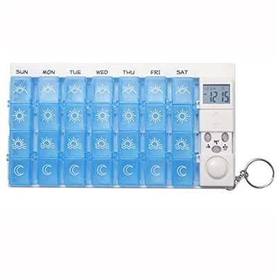 Image de Cisixin Boîte de Pilules Organisateur avec Minuterie, Rappel Médecine, Distributeur Pilules, 28 Compartiments Détachables et Portable