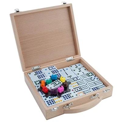 Image de Jeu de Dominos familial ENGELHART train mexicain Double 12 Coffret en bois 91 pièces colorées