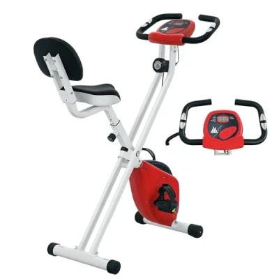 Image de HOMCOM Vélo d&#039;appartement pliable Collaboration Aosom.fr x FFHandball 8 niveaux de résistance magnétique avec dossier selle réglable écran LCD multifonction capteur fréquence cardiaque rouge