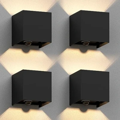 Image de ledscom.de 4 pièces Applique murale CUBEL pour l&#039;extérieur, IP65, Up /Downlight, détecteur de mouvement, noir mat, carré, 1x G9 max. 10W