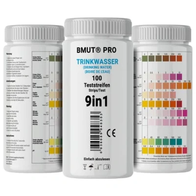 Image de Lot de 100 bandelettes test d&#039;eau potable 9 en 1 pour analyse la qualité l&#039;eau du robinet, dureté totale, plomb, cuivre, nitrate