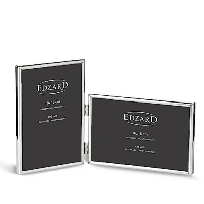Image de EDZARD Double cadre photo Otto pour 2 photos de 10 x 15 cm, format portrait et paysage, plaqué argent, anti ternissement, avec dos en velours, à poser