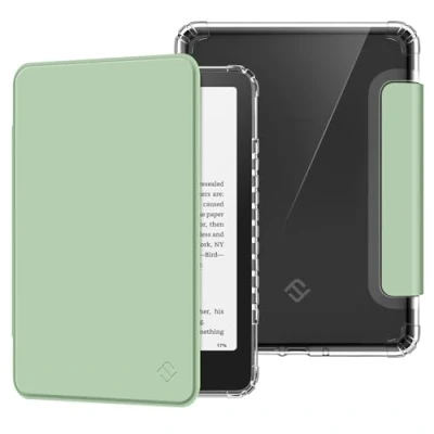 Image de FINTIE Étui pour 7&quot; Kindle Paperwhite 2024 (12e Génération) et Colorsoft Signature Edition (1re Génération), Transparent en TPU Souple Housse Veille/Réveil Auto, Vert Agave