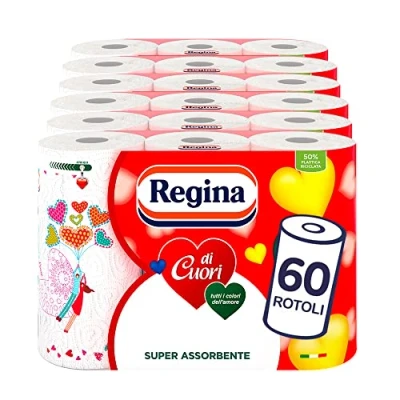 Image de Regina Lot de 60 rouleaux à 2 plis 50 feuilles par rouleau Grande absorption, épaisse et résistante Papier 100% certifié FSC®