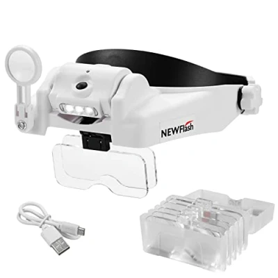 Image de NEW FLASH Loupe Serre tête avec Lumière LED, USB Rechargeable Mains Libres 6 Lentilles Détachables pour Travail Rapproché Lecture Bijoux Artisanat Réparation électronique