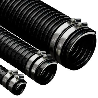 Image de tuyau flexible en PVC ondulé noir de 50 mm x 1 m avec 2 clips