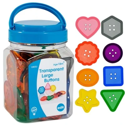 Image de edxeducation Lot de 60 petits boutons transparents Mini pot Accessoire boîte à lumière Développement sensoriel et motrice fine Manipulation des mathématiques À partir 18 mois