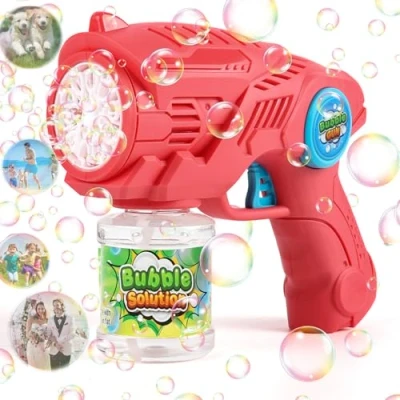 Image de ZWOOS Pistolet à Bulles Automatique pour Enfants, Machine de Savon avec 110ml Solution Bulles, Jouet Bubble Gun Rechargeable Mariage/Anniversaire/Fête(Rose)