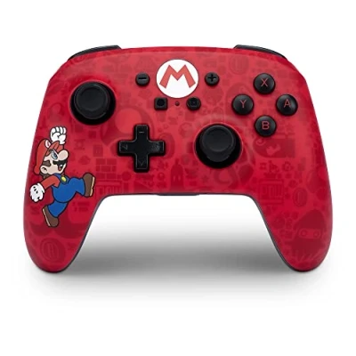 Image de manette sans fil améliorée PowerA pour Nintendo Switch, modèle OLED et Switch Lite, accessoire de jeu, gaming, Bluetooth, sous licence officielle Here We Go Mario
