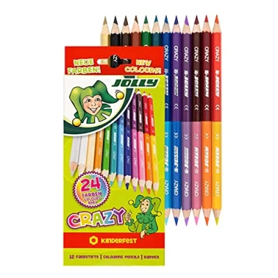 Image de JOLLY Superstick Crazy crayons de couleur 24 couleurs avec 12 Résistants aux enfants et incassables Non toxiques Mine extra épaisse dans un étui en carton