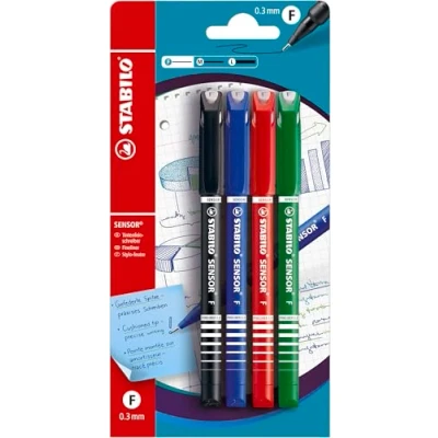 Image de Stabilo Sensor / B 14900 10 Stylo feutre avec pointe montée sur ressort Rouge/bleu/vert/noir 4 pièces