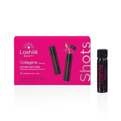 Image de Lashilé Beauty Shots Collagène 5000 mg Action Anti âge Nutricosmétique à boire Programme 14 Jours marin type 1 et 3, Zinc