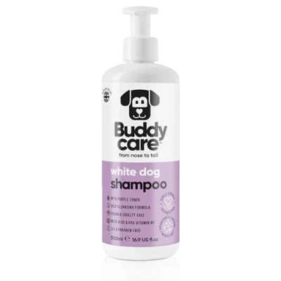 Image de Shampooing Blanc pour Chien par Buddycare éclaircissant Chiens Nettoyage en Profondeur, Parfum Frais avec de l&#039;aloe Vera et la provitamine B5 (1L)