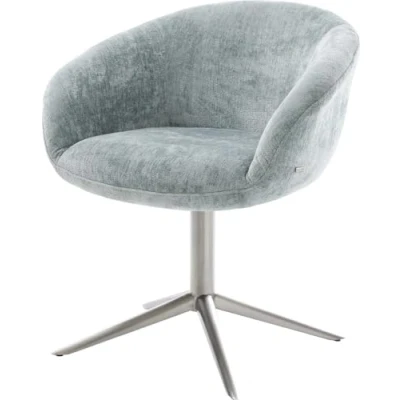 Image de chaise pivotante Vinka Flex avec accoudoirs chenille bleu pastel pied de 4 branches acier inoxydable brossé pivotement sur 360 fonction bascule ressorts ensachés