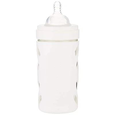 Image de Twistshake Biberon en Verre avec Large Ouverture et Tétine Souple Anti colique Silicone Débit Moyen, Donner le Forme de Sein, 260 ml, sans BPA, 2 Mois +, Blanc