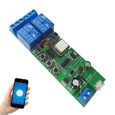 Image de Newgoal WiFi jog relay interrupteur de verrouillage instantané/automatique module bricolage, domotique intelligente eWeLink APP contrôle, compatible Alexa/Google Assistant/IFTTT (ST DC2)