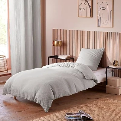 Image de Parure de couette Noah Gaze coton 140 x 200 pour lit 1 place Perle