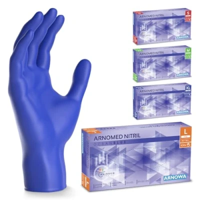 Image de ARNOMED gants jetables bleu océan, nitrile taille L, gant jetable avec 100 pièces/boîte, en non poudrés &amp; sans latex, cuisine, a usage unique S, M, L XL