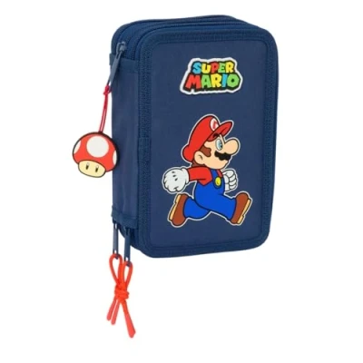 Image de SUPER MARIO TRICK trousse scolaire avec 37 outils inclus, pour enfant, idéale les enfants de 5 à 14 ans, confortable et polyvalente, qualité résistance, 12,5 x 5,5 19,5 cm, Bleu