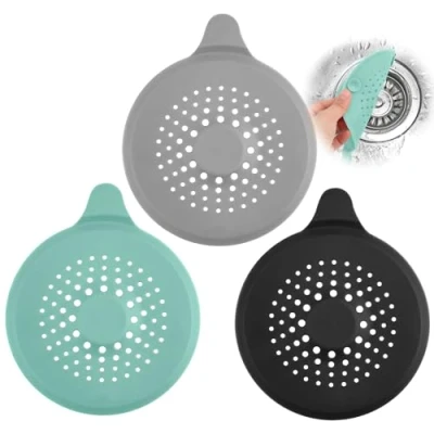 Image de 3Pcs Silicone Attrape Cheveux Douche, RISVOWO Protection de Drain avec Ventouse, Universel Filtre À Cheveux, Evier pour Salle Bain, Baignoire, Cuisine