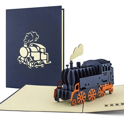 Image de Carte anniversaire Train 3D pop up. Parfait pour toutes les occasions amateurs de locomotives: anniversaire, offrir un bon d&#039;achat,comme cadeau ou remerciements, fêtes des pères. avec enveloppe
