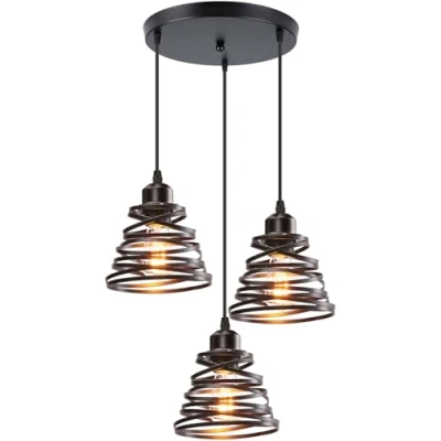 Image de iDEGU 3 Lumières Suspension Luminaire Rétro Créatif Lustre Plafonnier de Design à Spirale en Cascade Vintage Métal E27 Lampe Industrielle pour Salon Salle Manger, 15cm (3 Lampes Noir A)