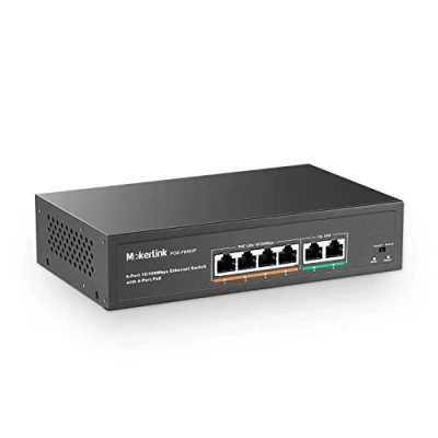 Image de mokerlink 4 Port PoE Switch, 2 Uplink Ethernet Port, 78W Haute Puissance, IEEE802.3af/at, Fanless Metal, Plug &amp; Play
