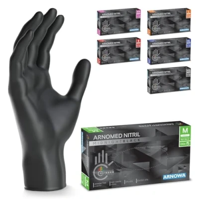 Image de ARNOMED gants nitrile taille M, gant noir, 100 pièces/boîte, noir jetable non poudrés &amp; sans latex, de cuisine jetables, jetables en XS, S, L, XL, XXL