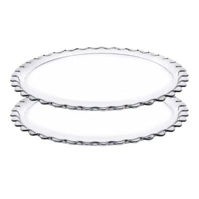 Image de JUANIO Lot de 2 Plat à Tarte Rond en Verre Transparent, gâteau, Service Diamètre 37 cm