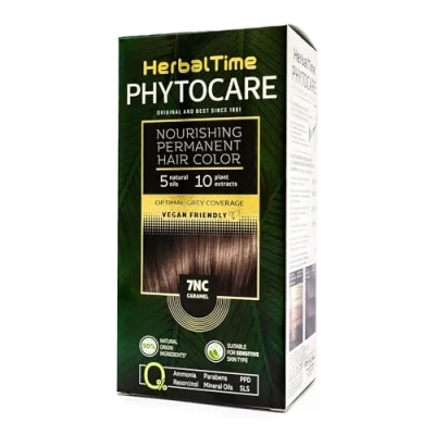 Image de Herbal Time Phytocare teinture permanente pour cheveux Couleur caramel 7NC capillaire naturelle professionnelle Nourrissez et protégez vos Sans ammoniaque, PPD SLS 124,5ml