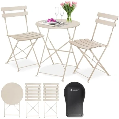 Image de KESSER® Set de Bistro 3 pièces Table bistrot avec 2 chaises Pliantes Balcon Meubles pliants Jardin Ensemble Groupe sièges en métal