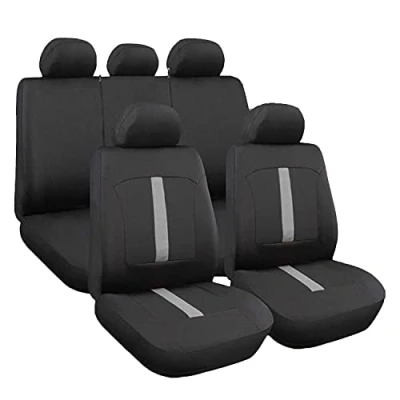 Image de Rebeca Shop Housses de sièges universelles en polyester adaptables à toutes les voitures avec standard 2 fermetures éclair sur épaules arrière modèle C (noir/gri)