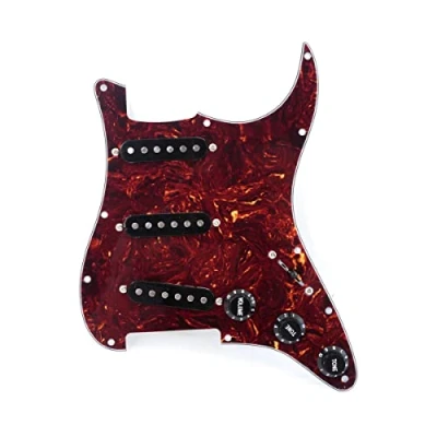 Image de Musiclily 11 Trous SSS Loaded Pickguard Pre Wired Pré câblé avec Micros Simple Bobinage pour Guitare électrique USA/Mexico Standard Fender Squier Strat, 4 plis Tortoise Shell