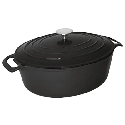 Image de Vogue Cocotte ovale noire 6L, noir et crème, taille : 125 (H) x 230 (L) 305 (P) mm, fonte émaillée, compatible induction toutes sources de chaleur, GH310