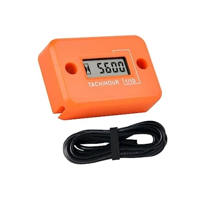 Image de Compteur d&#039;heures de mini tachymètre numérique Runleader, heures TOT accumulées, affichage du régime en temps réel, fonctionnement la batterie pour tondeuse à gazon ZTR Générateur (Orange)