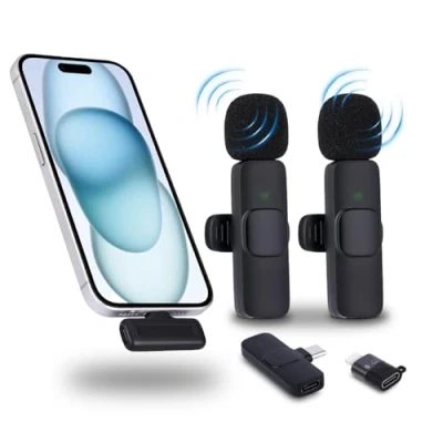Image de NK Wireless Microphone de Lavalier sans Fil pour iPhone/Android/PC/Laptop, Plug&amp;Play, 2 Mics Diffusion en Direct, Podcast, vlog, Youtube/TikTok, avec Réduction Intelligente Bruit