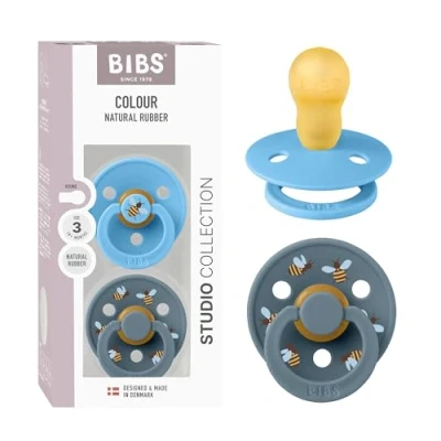 Image de Tétine BIBS Colour Studio. Lot de 2 sucettes. Sans bisphénol A, Téterelle ronde. Latex caoutchouc naturel, Fabriqué au Danemark, Taille 3 (plus 18 mois), Breeze/Petrol