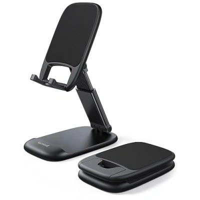 Image de Lamicall Support Téléphone Réglable, Dock Pliable pour iPhone 16 Pro Max Plus, 15/14/13/12 Plus Mini, XS XR X 8 7, Samsung S10 S9, Huawei, d&#039;autres Smartphones Noir