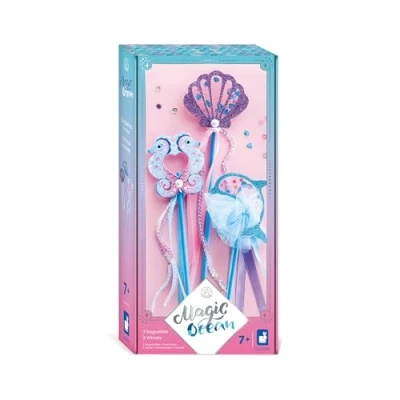 Image de Janod Magic Ocean 3 Baguettes Sirène à Créer Activité Manuelle pour Enfant Kit de Loisirs Créatifs avec Rubans,Perles et Sequins Univers la Magie Jeu Ans + J09135