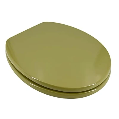 Image de Lunette WC avec noyau en bois, couleur vert, articulations ajustables laiton chromé.