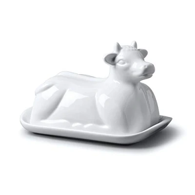Image de WM Bartleet &amp; Sons 1750 Beurrier Traditionnel en Porcelaine 19 cm avec Couvercle Motif Vache Blanc