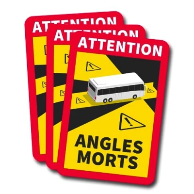 Image de Lot de 3 Autocollants Stickers Attention Danger Angles Morts Obligatoire Bus Car